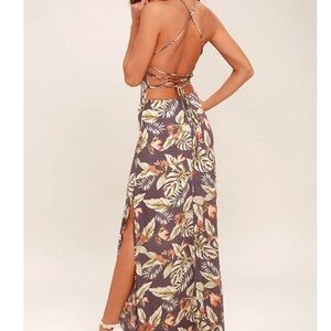 Lulus Floral Print Lace Up maxi dress